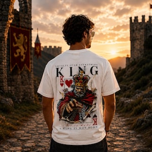 T-shirt Roi à jouer, T-shirt « La loyauté avant tout », T-shirt imprimé Roi médiéval au dos, T-shirt Guerrier royal, Cadeau unisexe motivant pour hommes