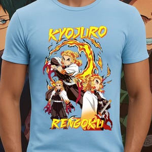 Unisex Kyojuro Rengoku Anime Shirt, Flame Hashira-Inspired Graphic Design For Anime Fans, Flame Hashira Apparel, Vintage Anime T-Shirt