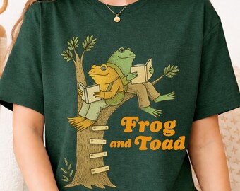 Cute Frog Friends Reading Shirt, Whimsical Toad Tee, Book Lover Gift Aesthetic, Cottagecore Frog T-Shirt Unisex, Reading Frog Design Shirt