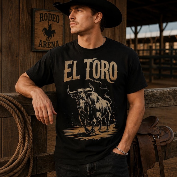 El Toro Bull Graphic Shirt, Spanish Rodeo Western Graphic Tee, Powerful Animal Strength Design Tee, Cowboy Style Men's Bold Statement Shirt