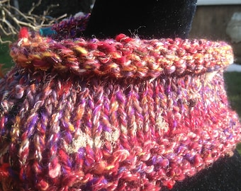 Golden Red Handspun Knit Cowl