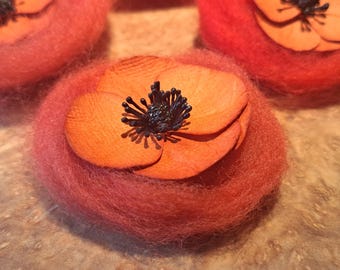 Remembrance Day Artisan Red Wool Felted Papercraft Poppy Brooch Proceeds to National Poppy Fund
