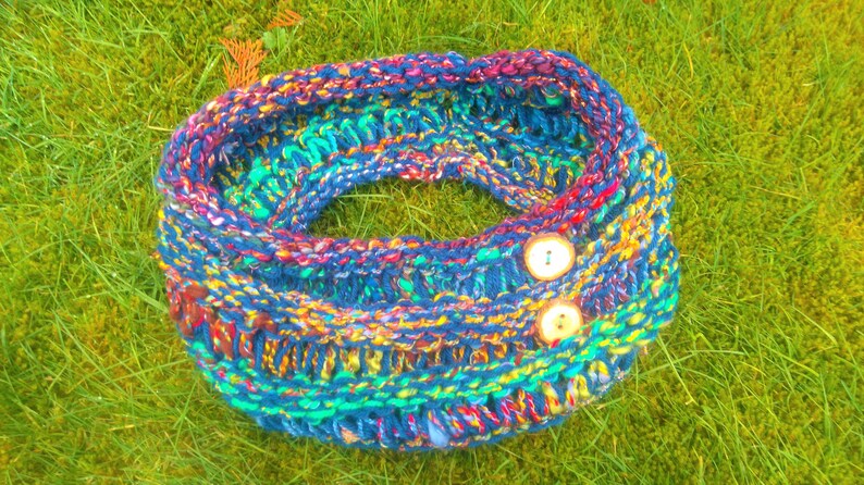 Wood Button Drop Stitch Cowl