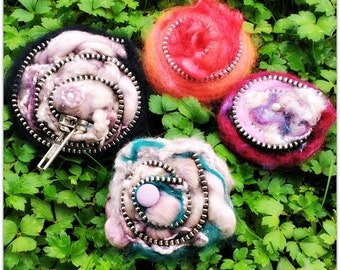 Upcycled Zipper and Felt Brooches