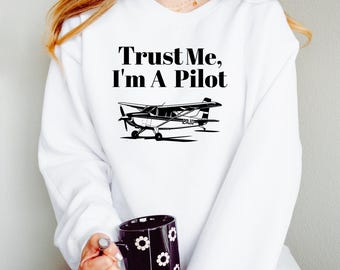 Sudadera de piloto: cuello redondo bordado de aviación de avión pequeño