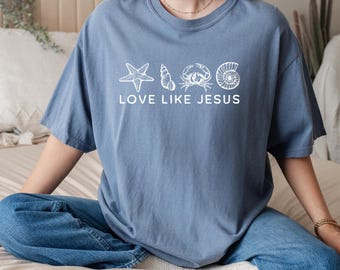 Beachy Christian T-Shirt: Ocean Shells, Garment-Dyed Cotton
