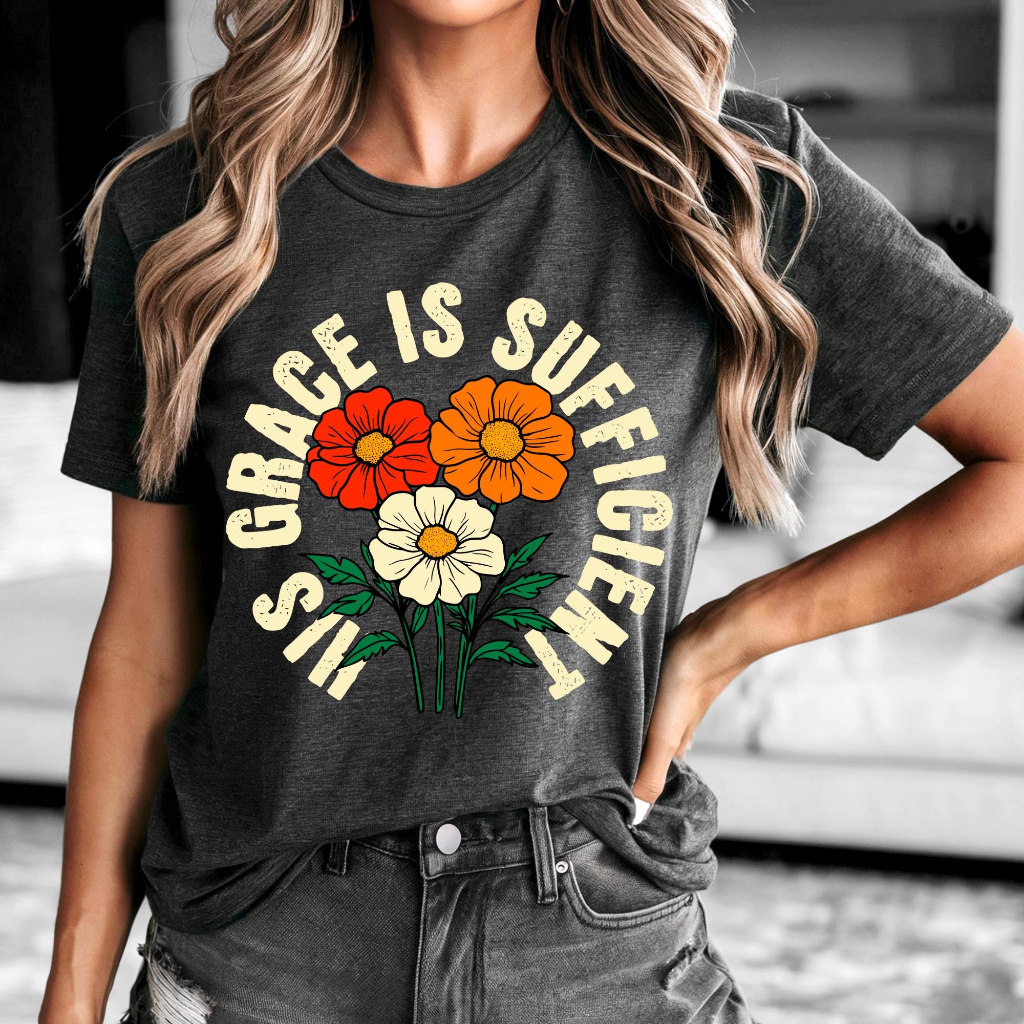 忠実なユニセックスTシャツ、神の恵みの花Tシャツ、キリスト教 