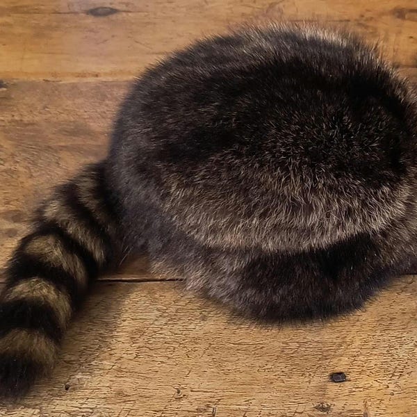 Handmade Natural Raccoon Fur Coonskin Hat, Custom Size options