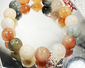Colorful Rutilated Quartz Bracelet with Butterfly Charm – Joy, Transformation & Positive Energy