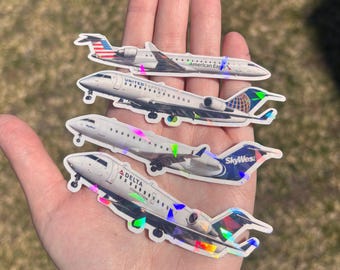 Holographic CRJ Sticker Pack of 4 | SkyWest Pilot Gift | CRJ Airplane Decal | Regional Airline Pilot Sticker | CRJ Aviation Gift