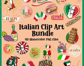 Assorted Italian Clip Art Digital Download Bundle - Italian flag, text, food instant download t-shirt mug clothing social media share PNG