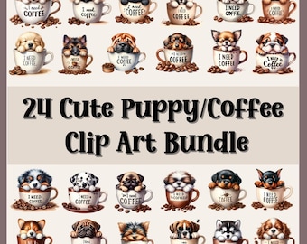 Cute Puppy/Coffee Clip Art Digital Download-sleeping puppy coffee clipart PNG
