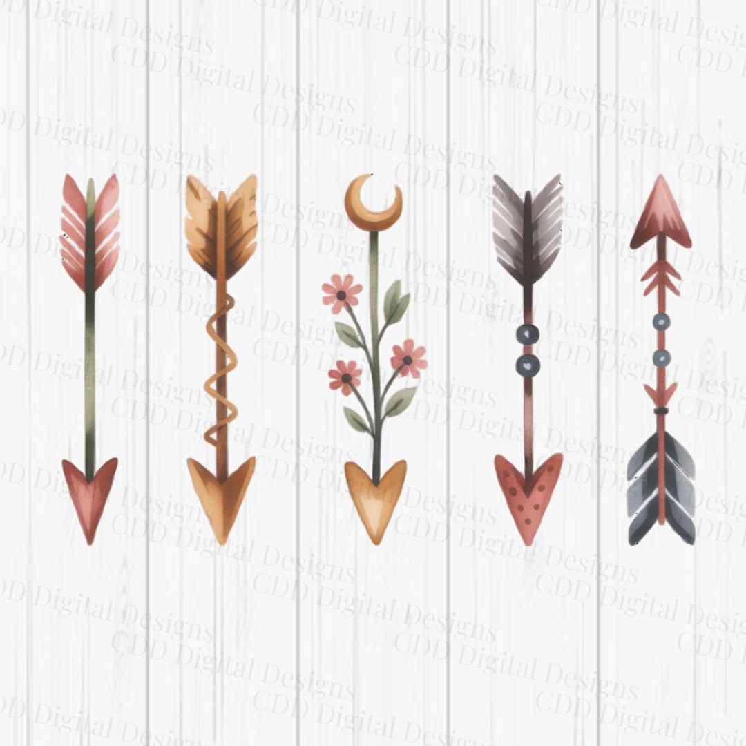 32 Watercolor Boho Arrows PNG Bundle – Colorful Hand Painted Tribal ...