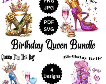 Colorful Birthday Queen Bundle Design Digital Download - JPG PNG pdf, svg Birthday, graphic, t-shirt, mugs, totes, poster, social media
