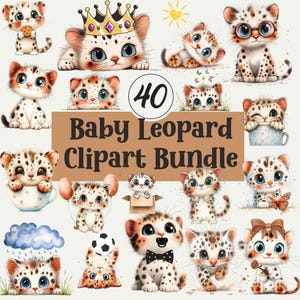 Clipartbundel babyluipaard: 40 png-bestanden (digitale download)