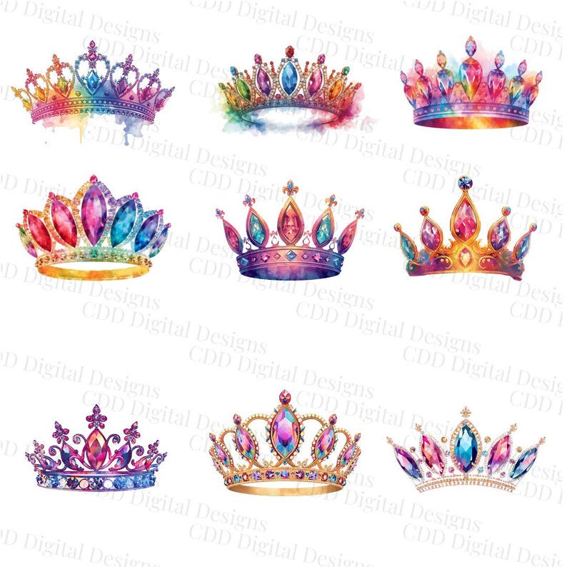 Watercolor Crowns & Tiaras Digital Download PNG Clipart - 60 PNG ...