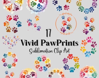 Vivid Dog Paw Prints Clipart Digital Download