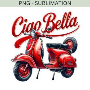 Ciao Bella Italien PNG | Téléchargement numérique de la trottinette rouge