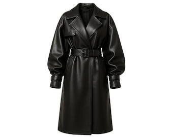 ブラウン レザートレンチコート ダブルブレスト 本革 ハンドメイドのブラウンレザートレンチコート：ベルト付きダブル