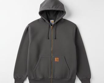 Vintage Faded Carhartt Zip-Up Hoodie – Charcoal Workwear Jacket