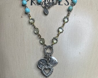 Rosenkranz Stil Türkis Mix Media Perlen Charm Halskette