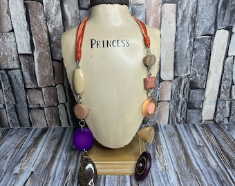 Chicos lange chunky Geometrische Mehrfarbige Holz und Acryl Halskette