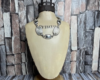 Silber Ton Panel Kragen Choker Bib Halskette