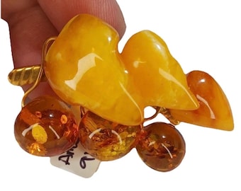 Vintage russische Baltic echte Butterscotch Honig Bernstein Brosche 9k Gold