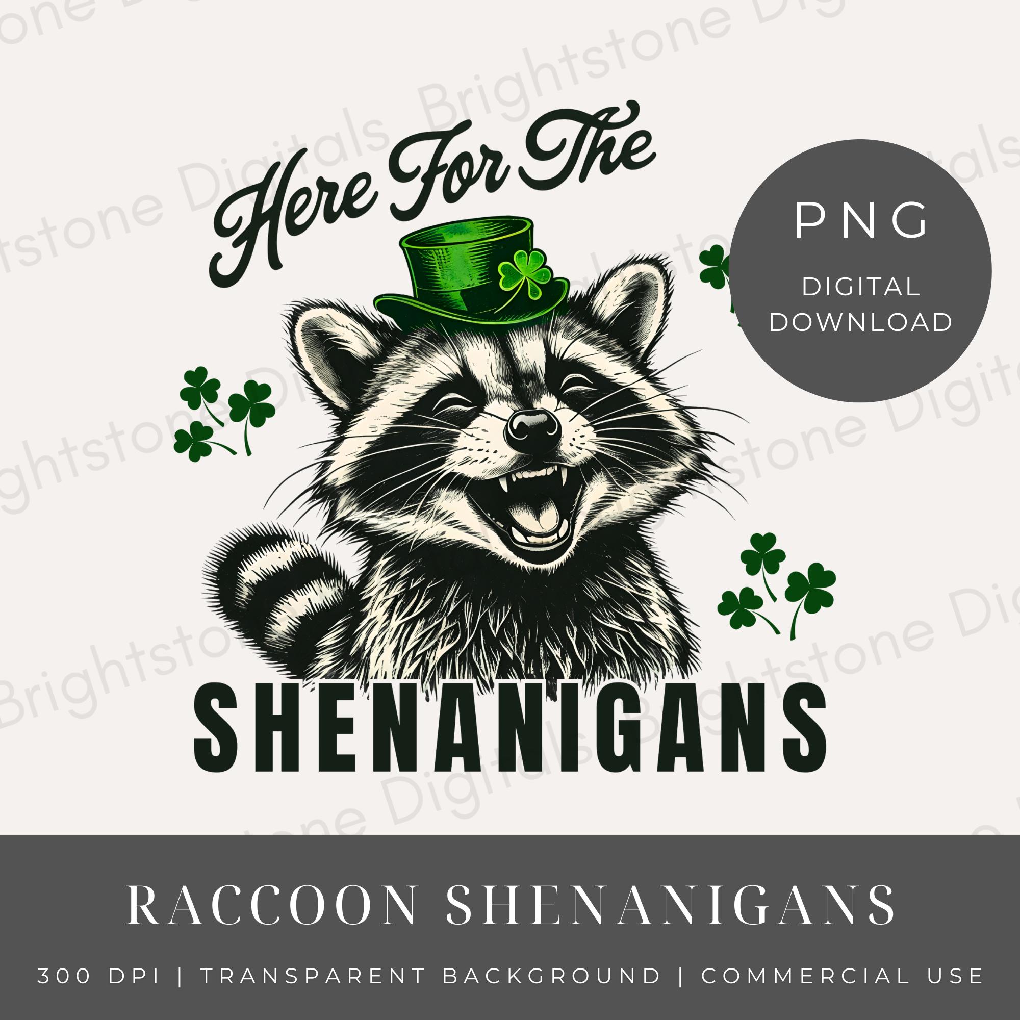 Here For The Shenanigans Leprechaun Raccoon St Patricks Day T-Shirt Here For The Shenanigans Leprechaun Raccoon St Patricks Day T-Shirt