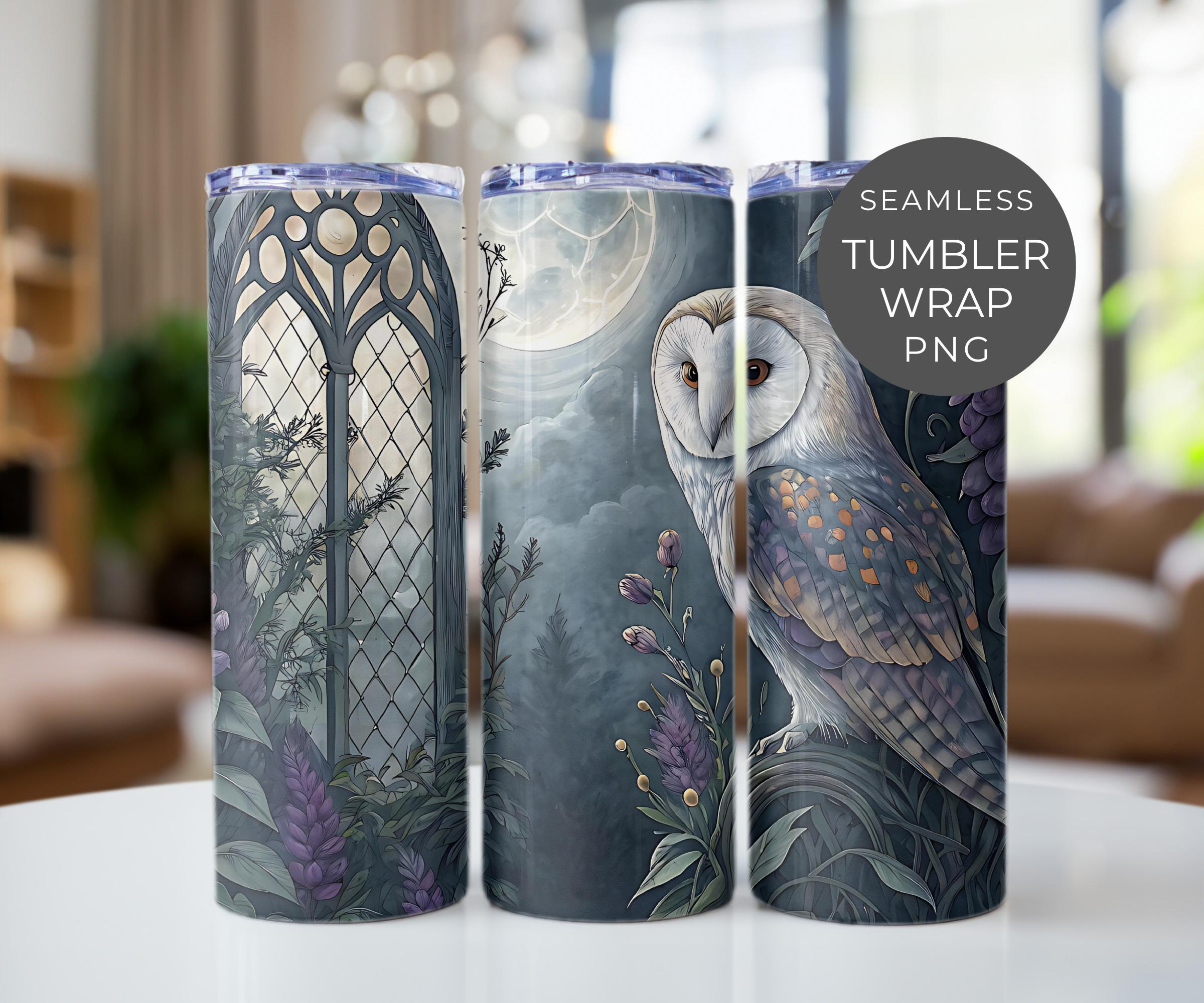 Gothic Garden Tumbler Wrap PNG, Barn Owl and Moon 20 oz Skinny Sublimation Tumbler Design, Dark Acad