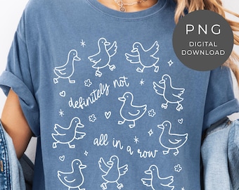 Patos en fila PNG: Diseño divertido de camiseta de patos, descarga digital estilo garabato retro