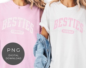 Valentine Besties Forever Png: Diseño de camiseta retro universitaria de San Valentín en formato PNG, camisetas a juego para mejores amigas con efecto desgastado (descarga digital)