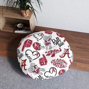 Alabama Football Tufted Floor Pillow, Crimson Tide Round Floor Cushions, University of Alabama Decor Gift!