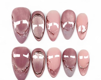 Uñas postizas con diseño de flor de cerezo / Uñas de gel hechas a mano