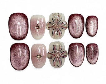 Deep Burgundy Press-On Nails | Handmade Gel Nails