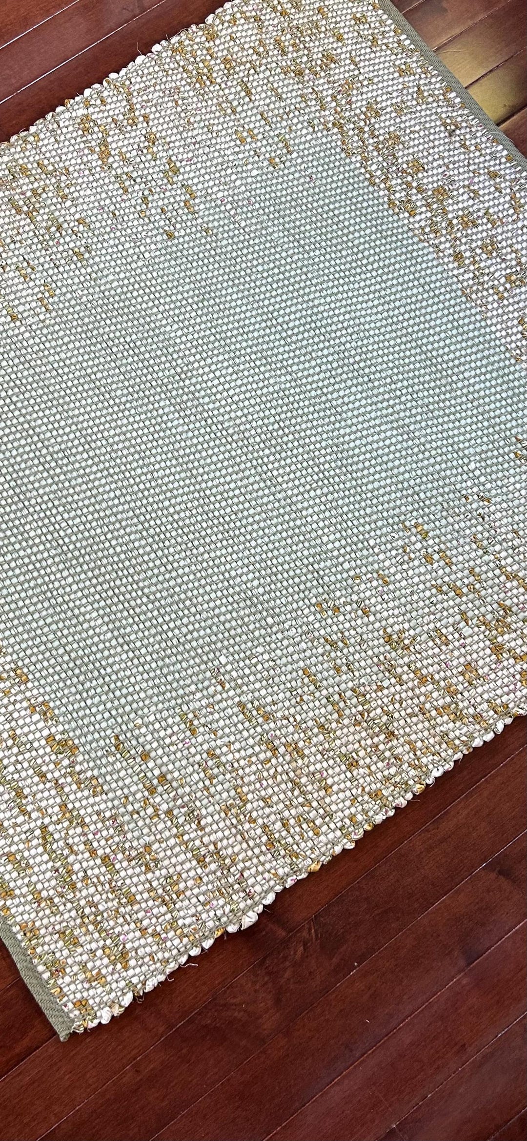 30x34 Rag Rug Handwoven With Sage Green Cotton Warp, and Up-cycled ...