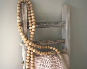 Farmhouse Wood Bead Garland - Beach Coastal Living - Wood Bead Garland - Prayer Beads - Farmhouse Beads - Welcome Beads - Tassles - Rustic