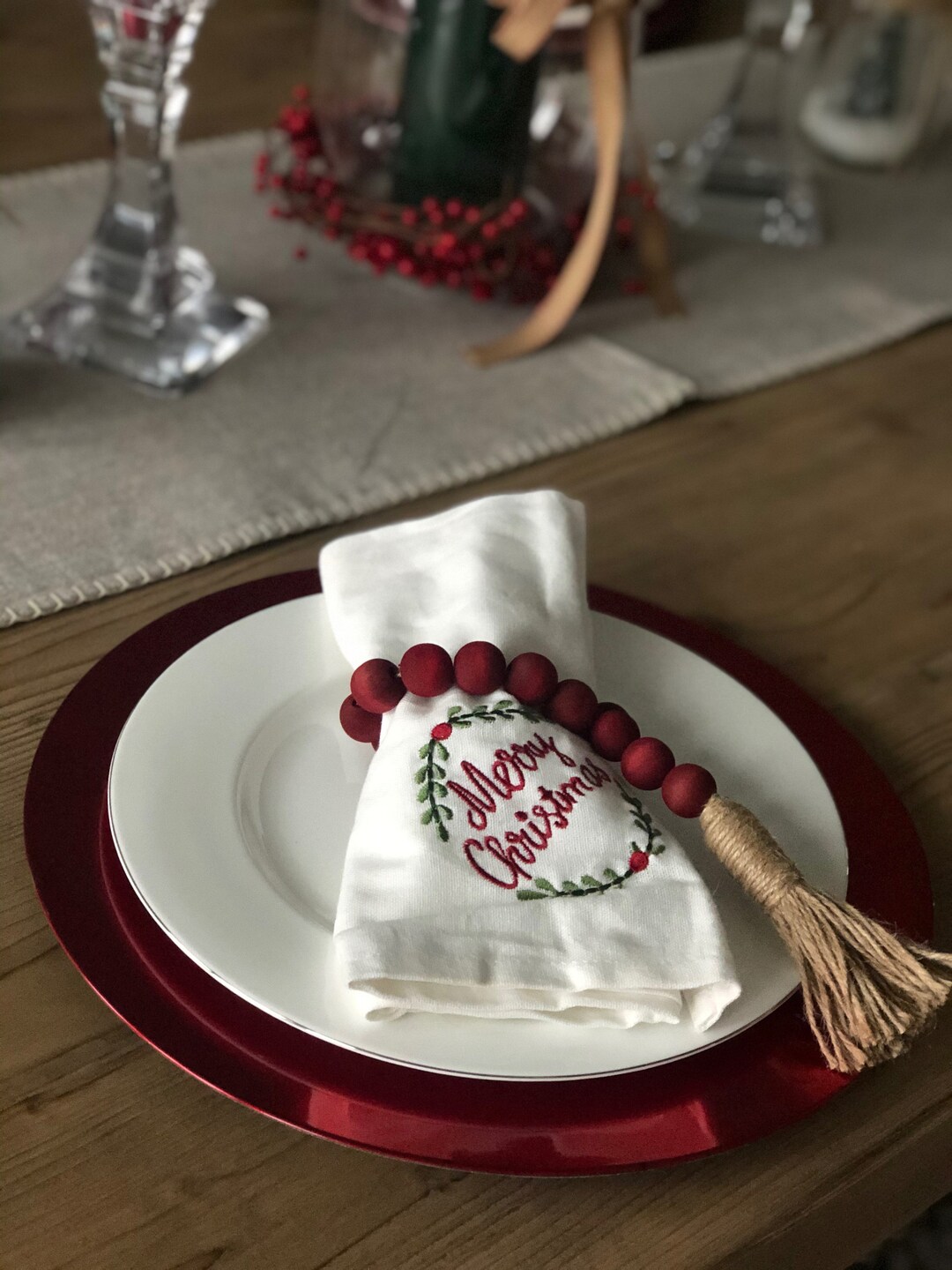 Wood Bead Garland Napkin Rings Table Settings Holiday Etsy