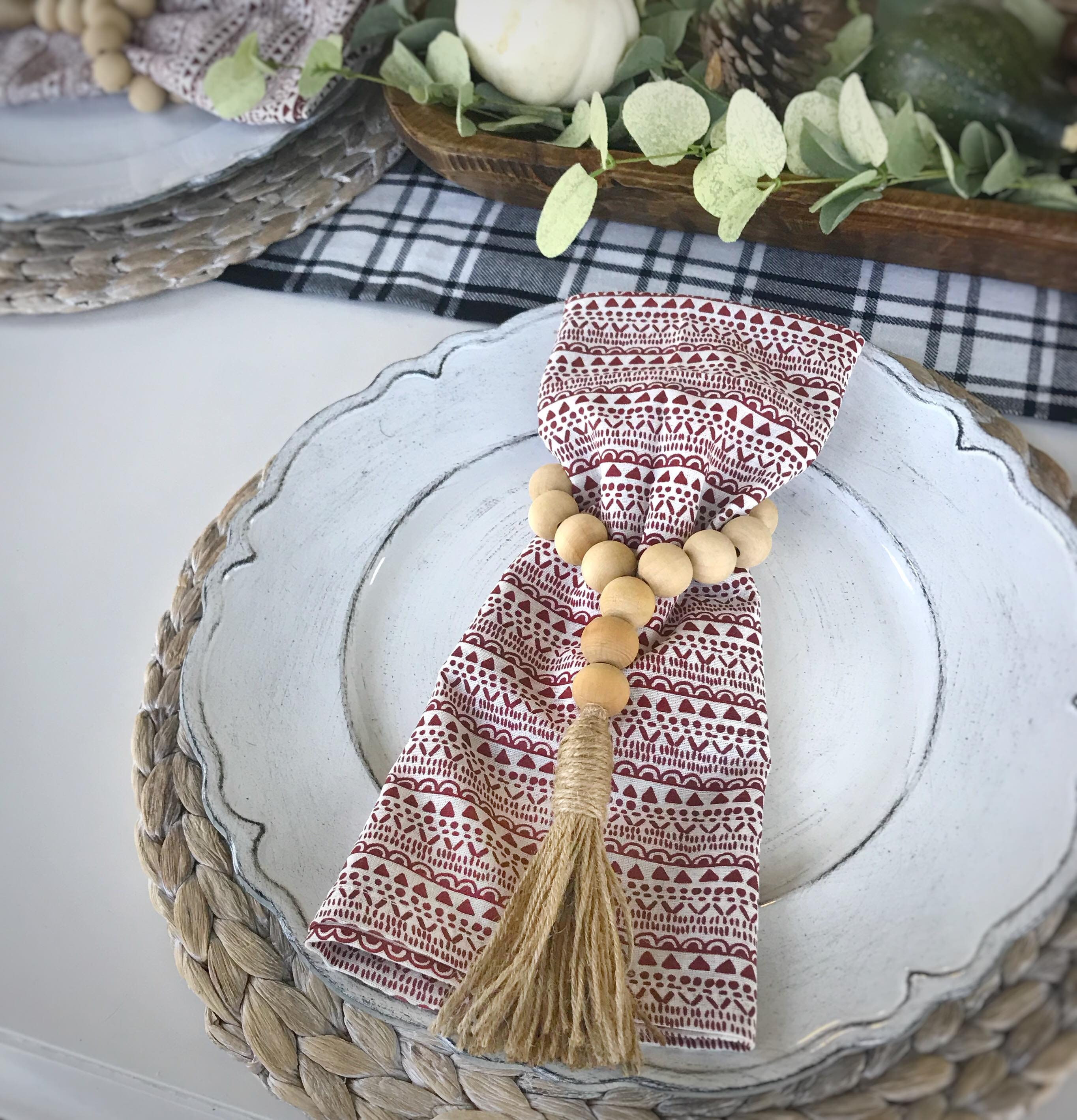 Wood Bead Garland Napkin Rings Table Settings Holiday Etsy