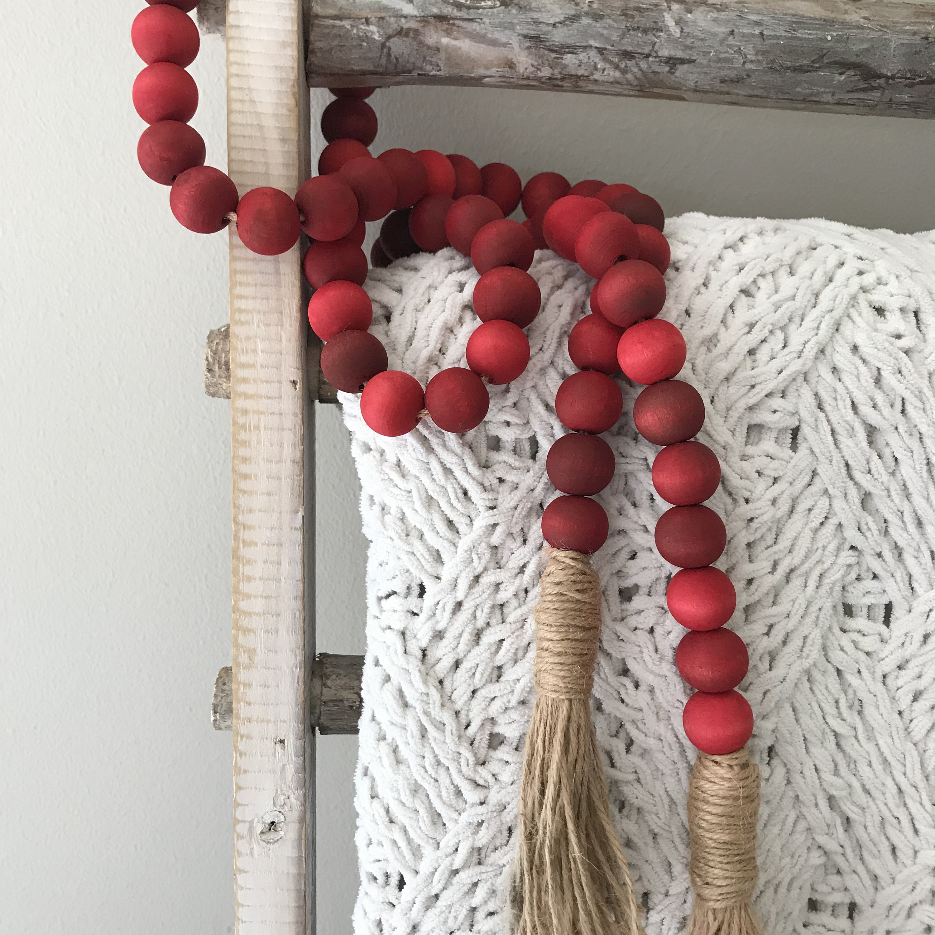Valentines Day Garland, Wood Bead Garland, READY TO SHIP, 26” Farmhous –  Willow Branch Place