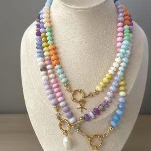 Rainbow Gemstone Necklace Colorful Beads & Neon Opals, Long Beaded Necklace, Anthropologie ombré necklace