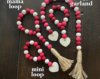 Galentines Day - Galentine Gift - Valentine's Day - Wood Bead Garland Farmhouse - House Beads - Wood Beads - pink red