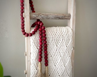 Wood Bead Garland - Farmhouse Beads - Strand - Tassles - Rustic - Country Chic