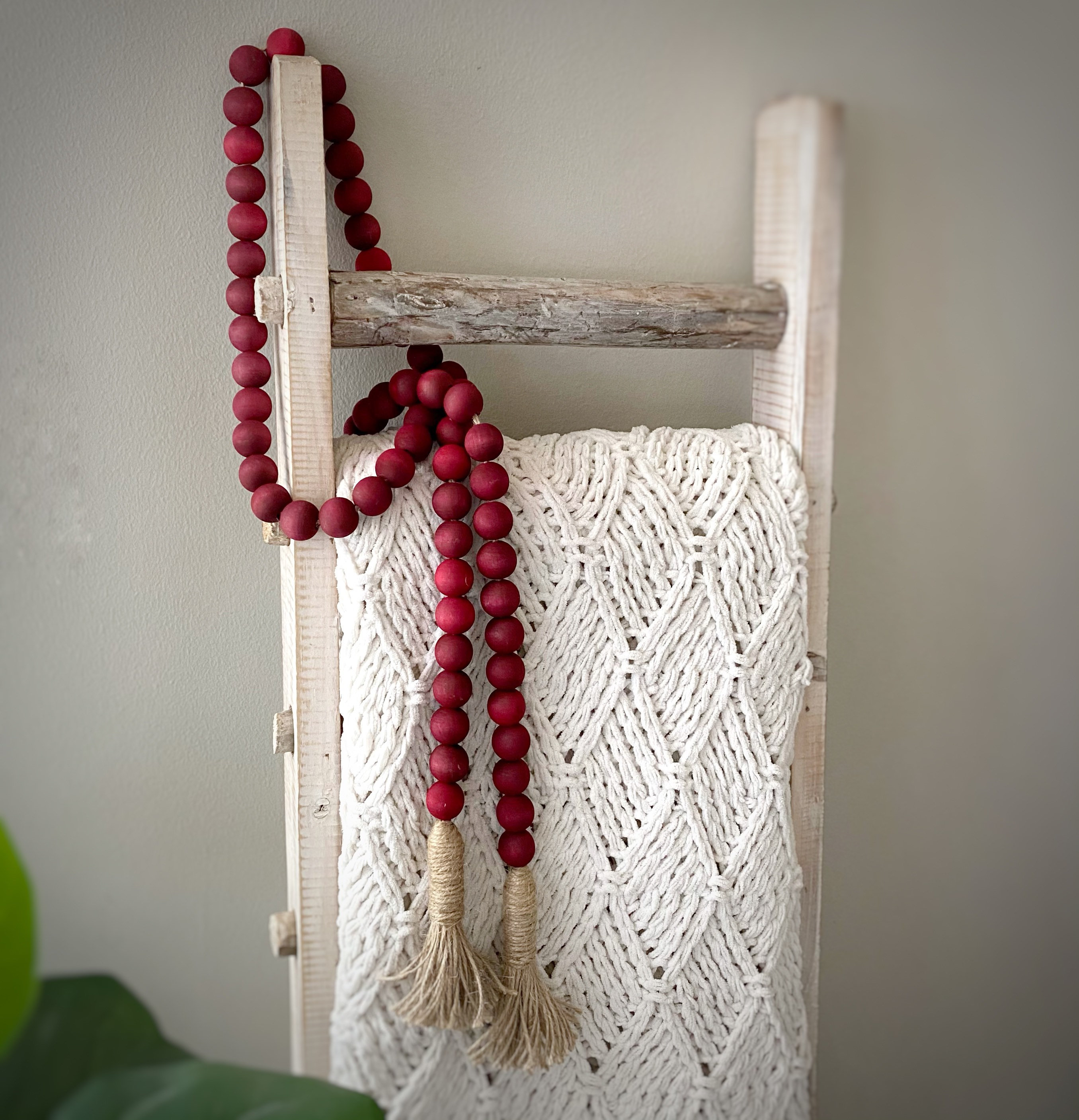 Wood Bead Garland - Farmhouse Beads - Strand - Tassles - Rustic - Country Chic