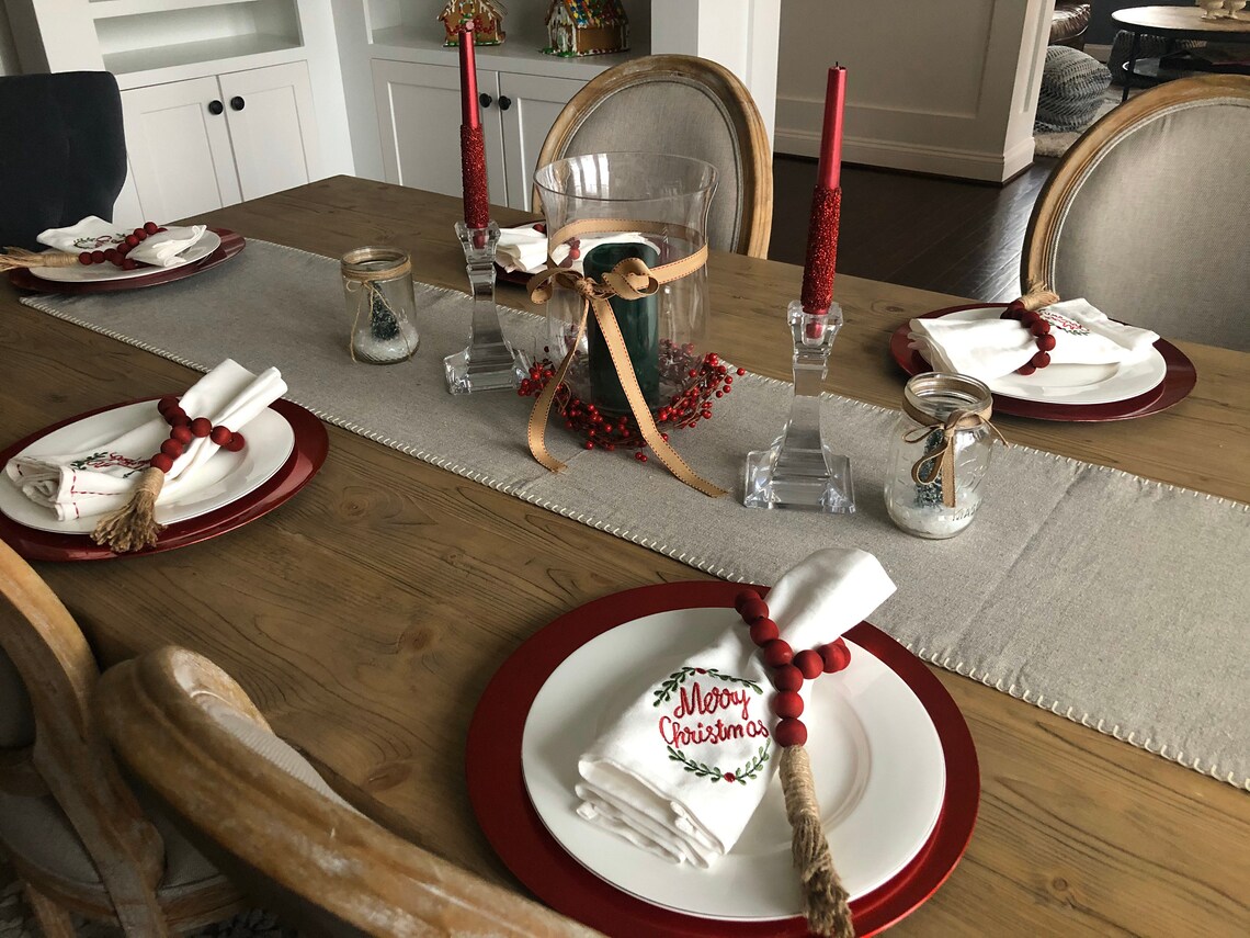 Wood Bead Garland Napkin Rings Table Settings Holiday Etsy