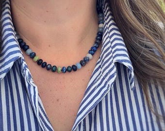 Beaded Gemstone Necklace: 18k Gold Clasp, Amethyst, Aventurine Beads