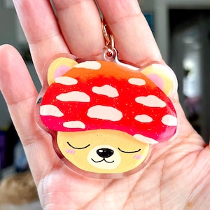 Mushroom Bear Glitter Acrylic Keychain image 1