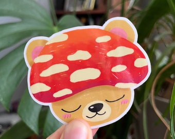 Mushroom Bear cottagecore Vinyl Sticker