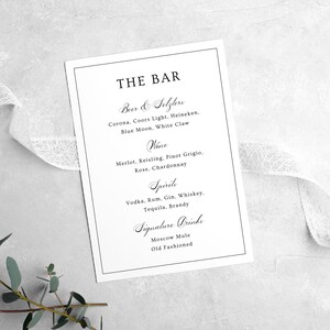 Elegant Bar Menu Template - Editable Digital Cocktail Menu - Menu Template - Wedding Bar Sign - Instant Download Wedding bar sign Printable