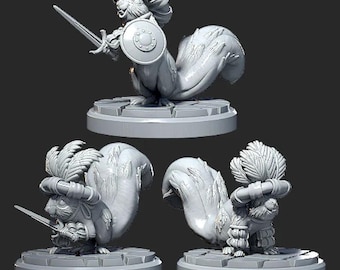 Squirrel Landsknechts - Squirrel Warrior Miniatures for Display, Diorama, Age of Fantasy, Old World, 9th Age, Oathmark, Set of 3 Models